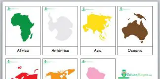Tarjetas de 3 partes Montessori: Los continentes